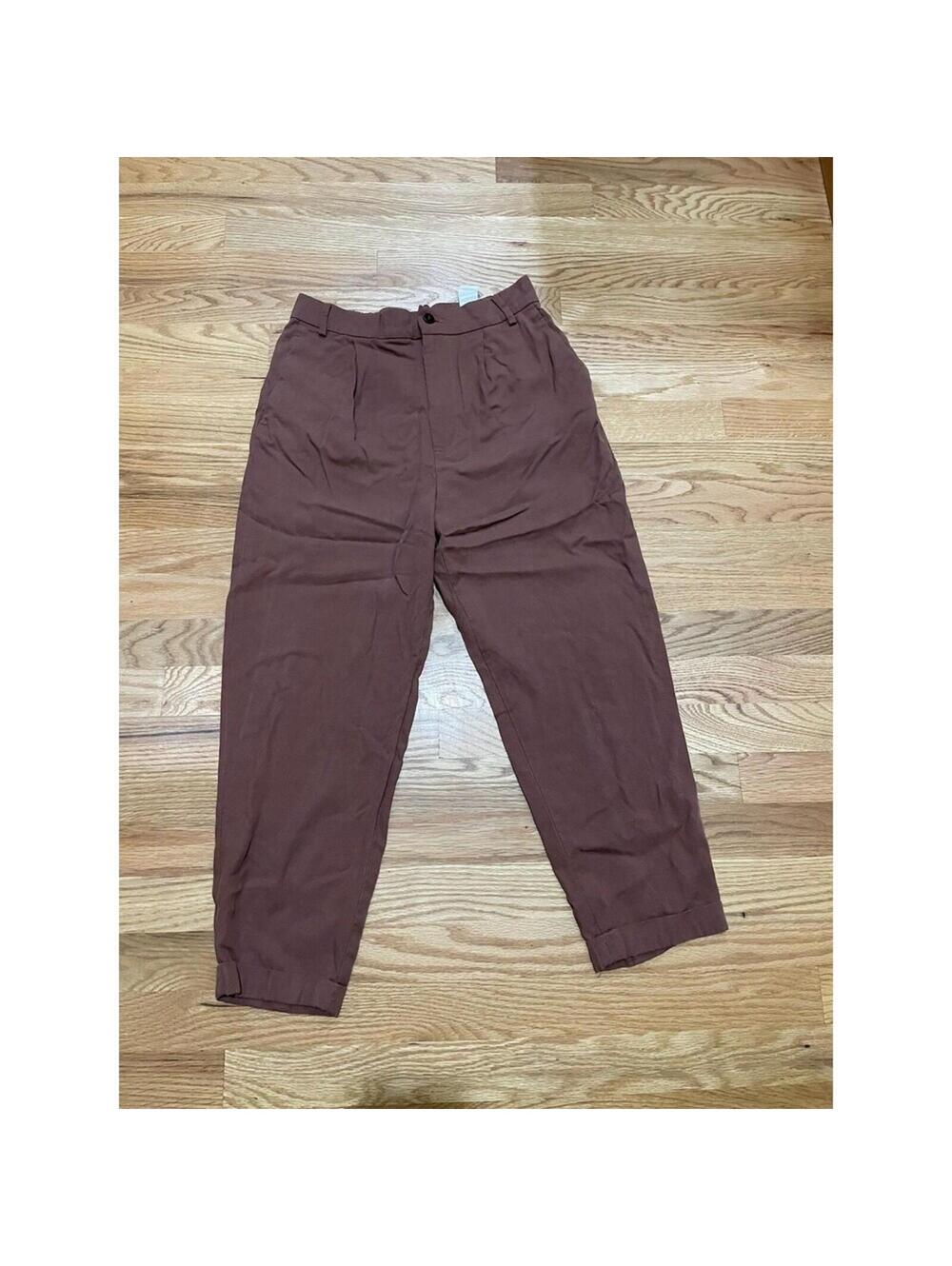 Zara Woman Brown Pants X small Ankle Length comfort wide Cotton/ linen viscose